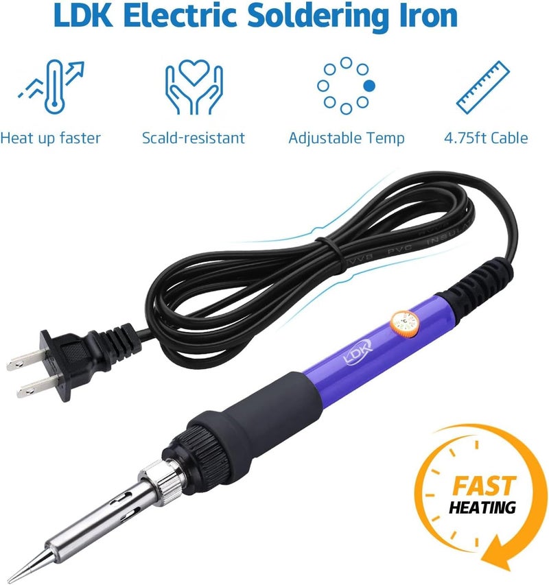 LDK Electric Soldering Iron Kit 60W, Adjustable Temperature with 5pcs Different Tips, Desoldering Pump, Stand, anti-static Tweezers, Solder Tube, Screwdriver, Cutter and Carry Bag for Repaired Usage - Image 5